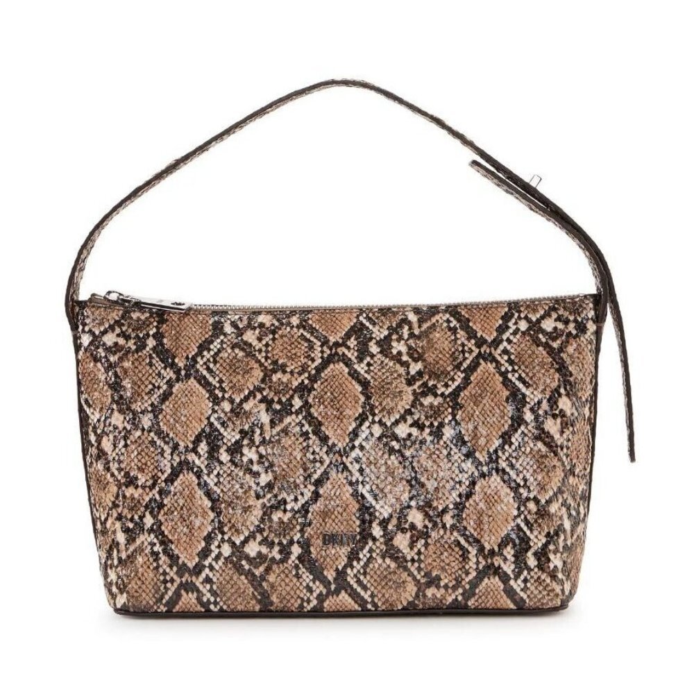 DKNY Tania textured faux-leather snake print mini crossbody bag - BROWN